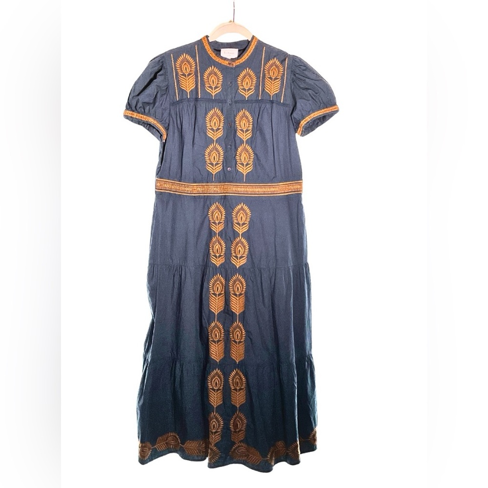 Bohme Ruffled Maxi dress in Blue/Orange